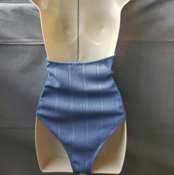 ๐3 for $25๐ Dare to Bare Powder Blue Body suit with Chain Halter Straps - Picture 6 of 12